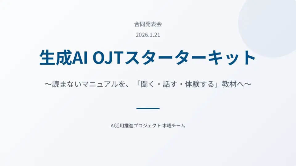 木曜チーム：教育時間を1/3に！「AI OJTスターターキット」による次世代型育成スタイルの確立